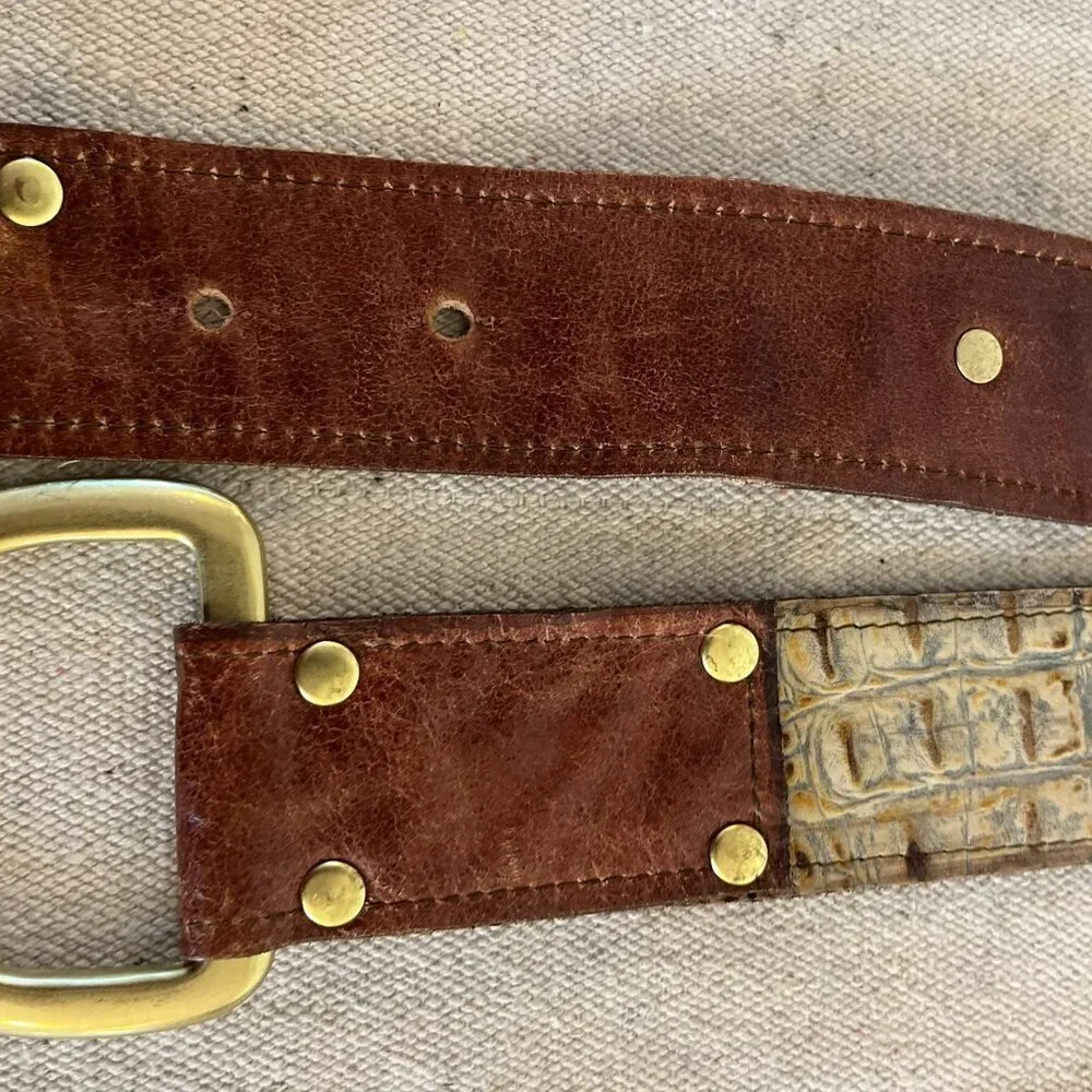 Izzimo Woman's Croc Embossed Leather Mob Wife Solid Brass Belt Buckle